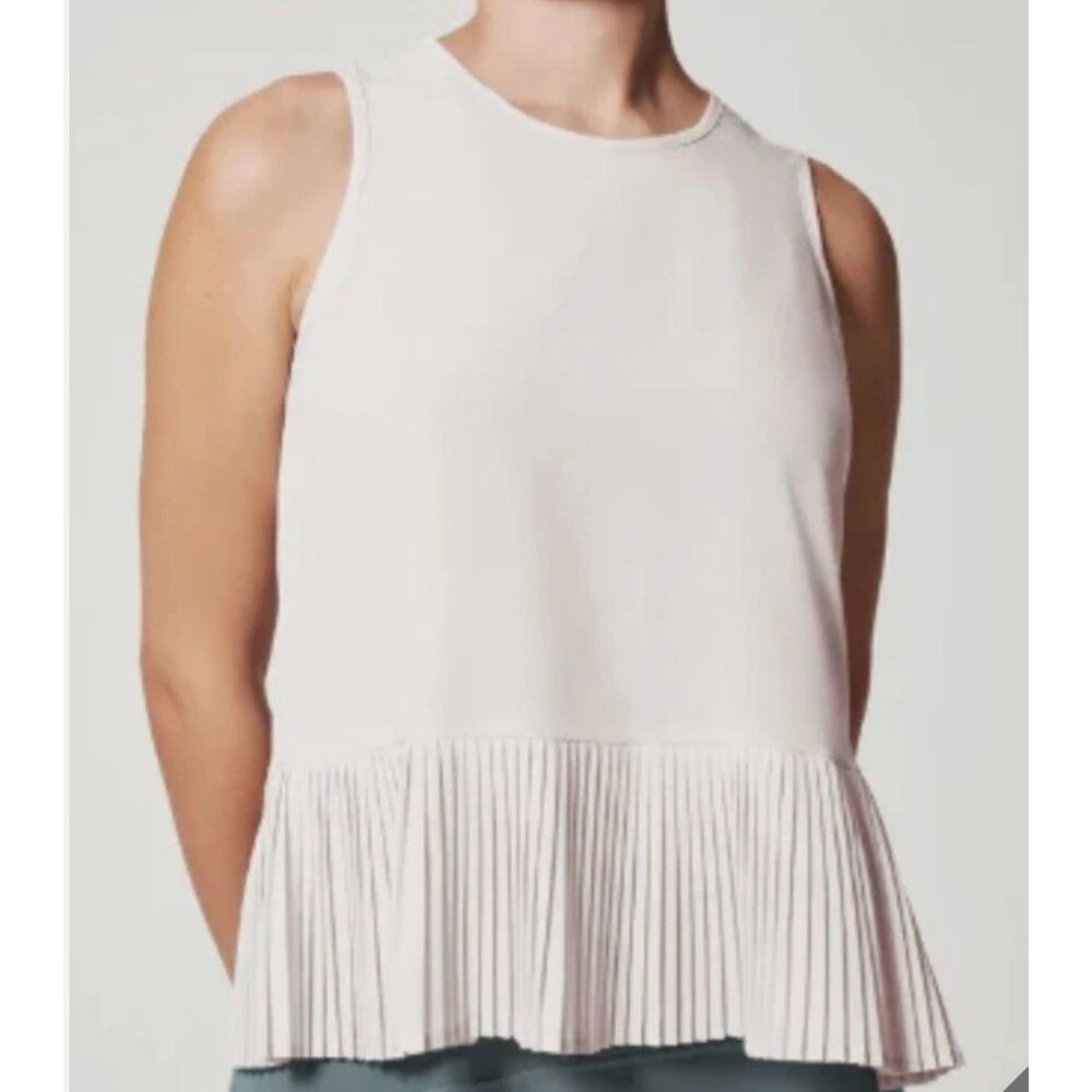 Spanx Yes Pleats Tank 1X White Cloud Gray Peplum Tennis Athletic Top Gym 50304R